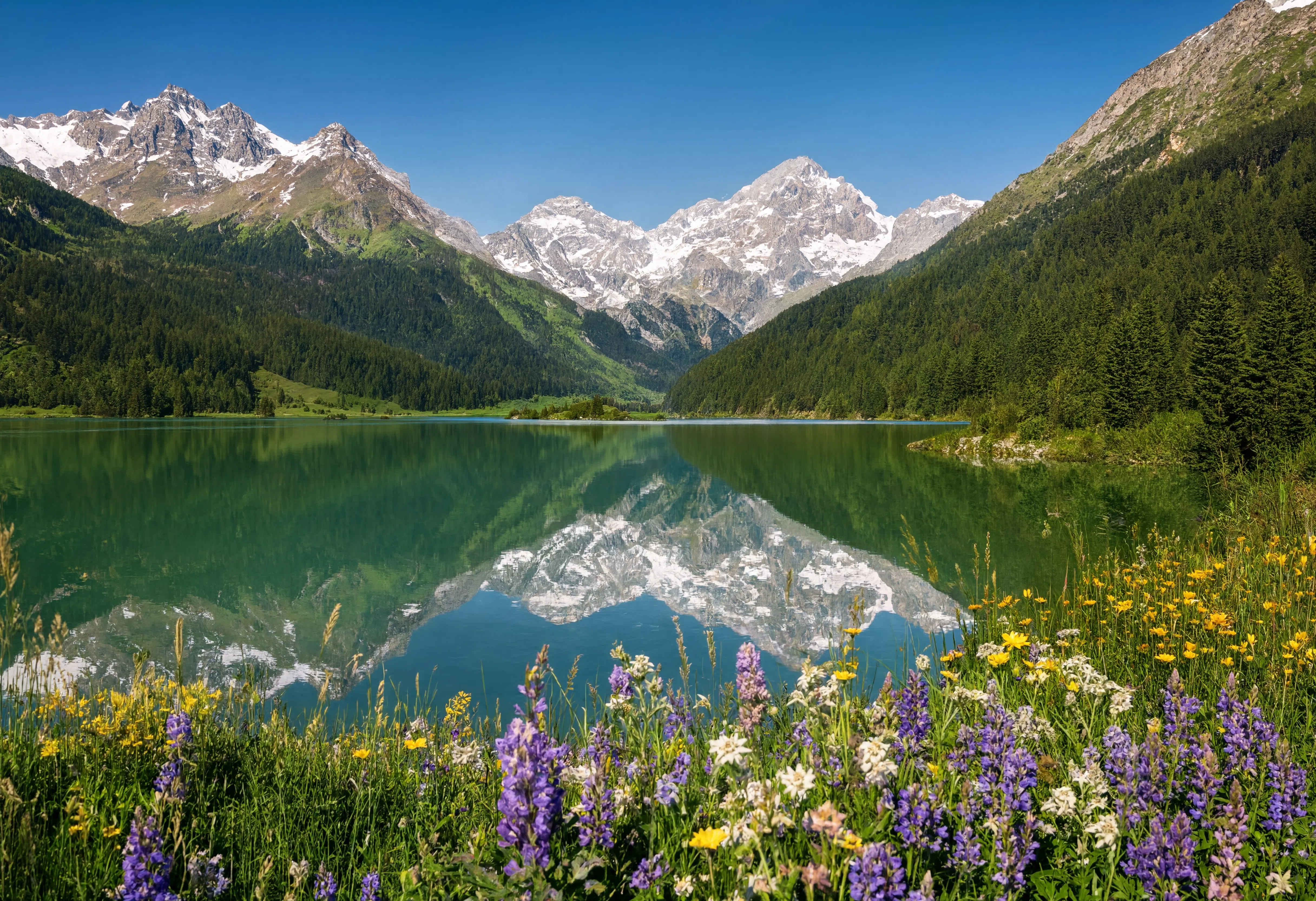 Stiller Alpensee in Bayern – spiegelglatte Wasseroberfläche vor Bergpanorama