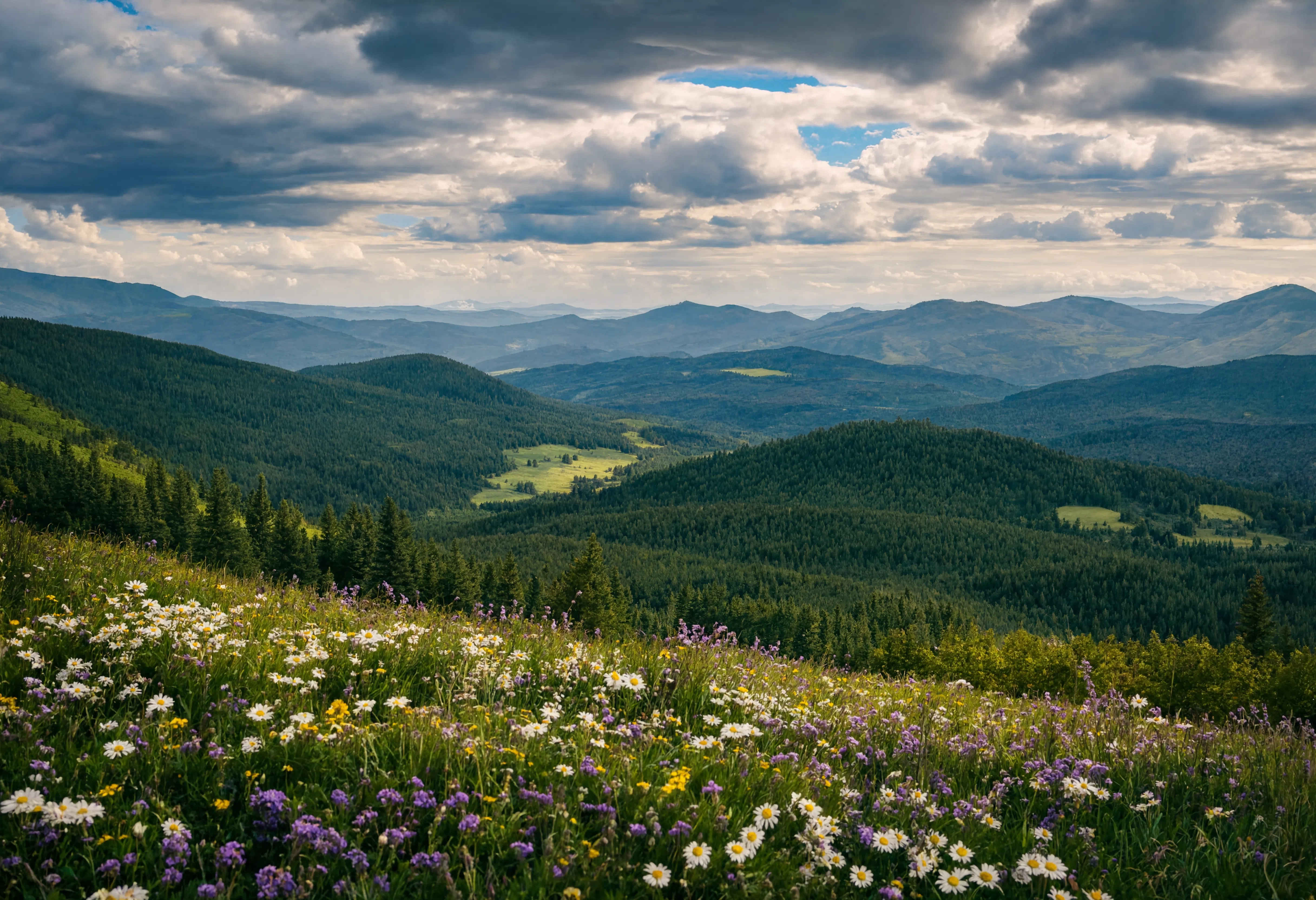 Panorama der deutschen Mittelgebirgslandschaft – grüne Täler und bewaldete Hügelketten